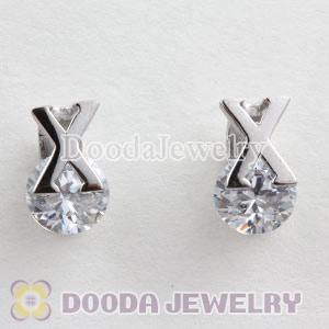 Sterling Silver Letter X CZ Stud Earrings
