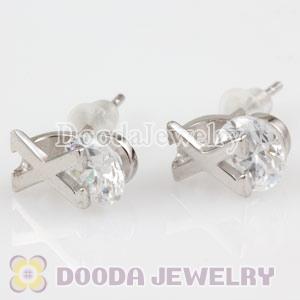 Sterling Silver Letter X CZ Stud Earrings