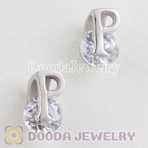 Sterling Silver Letter P CZ Stud Earrings