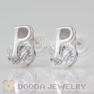Sterling Silver Letter P CZ Stud Earrings