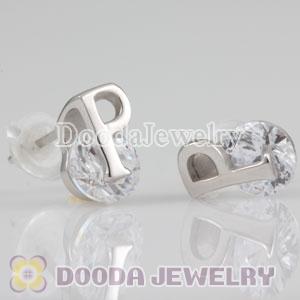 Sterling Silver Letter P CZ Stud Earrings