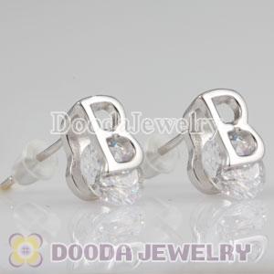 Sterling Silver Letter B CZ Stud Earrings