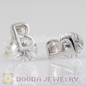 Sterling Silver Letter B CZ Stud Earrings