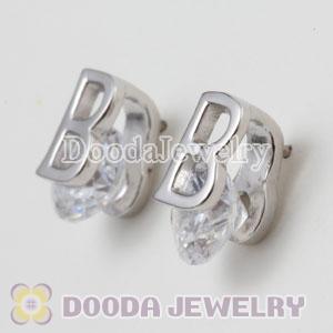 Sterling Silver Letter B CZ Stud Earrings