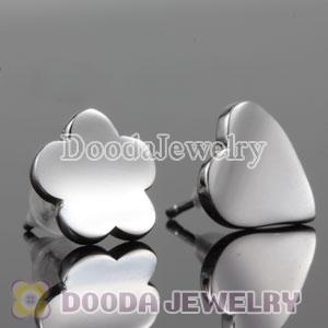 Sterling Silver Fashion Heart and Flower Stud Earrings