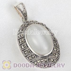 Thai Sterling Silver Marcasite Pendant inlay White Opal