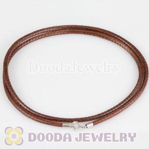 46cm Charm Brown Leather Necklace with sterling silver clasp