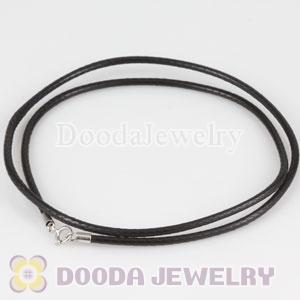 46cm Charm Black Leather Necklace with sterling silver clasp