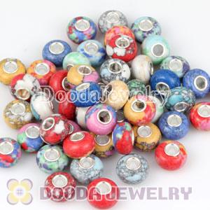 Mix 50 Pcs European Style Color Stone Beads in Different Styles with 925 silver single core