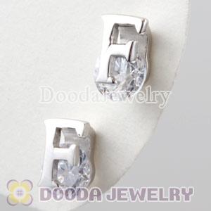 Sterling Silver Letter F CZ Stud Earrings