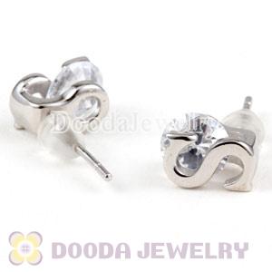 Sterling Silver Letter S CZ Stud Earrings
