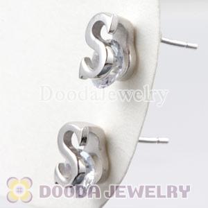 Sterling Silver Letter S CZ Stud Earrings