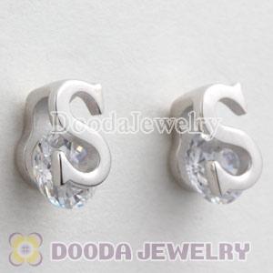 Sterling Silver Letter S CZ Stud Earrings