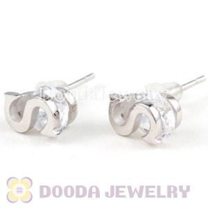 Sterling Silver Letter S CZ Stud Earrings