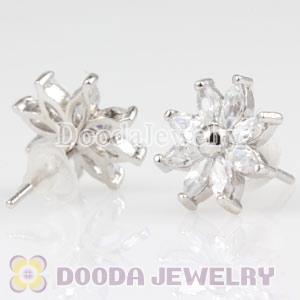 Sterling Silver Fashion Flower with CZ Stud Earrings