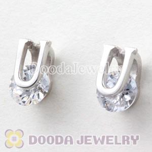 Sterling Silver Letter U CZ Stud Earrings