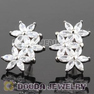 Sterling Silver Fashion 3 Flower with CZ Stud Earrings