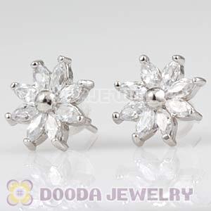 Sterling Silver Fashion Flower with CZ Stud Earrings