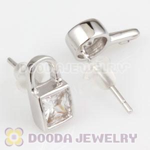 Sterling Silver Fashion Key and Lock with CZ Stud Earrings