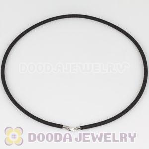 43cm Charm Black PU Necklace with sterling silver clasp European compatible