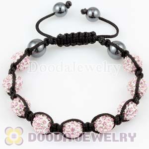 handmade Style TresorBeads Pink Crystal Ball Bead Bracelets with Hematite