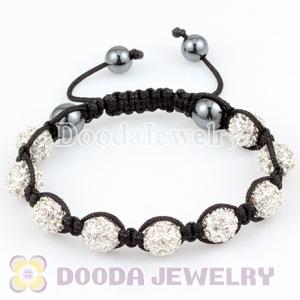 handmade Style TresorBeads White Crystal Ball Bead Bracelets with Hematite