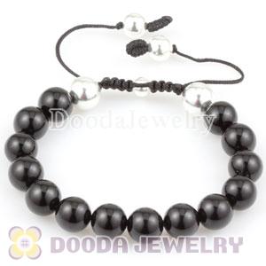 Silver Ball Beads and Black Agates handmade Macrame Bracelet