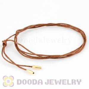 Brown Poly Cord with Gold Plated Silver Ends European Compatible