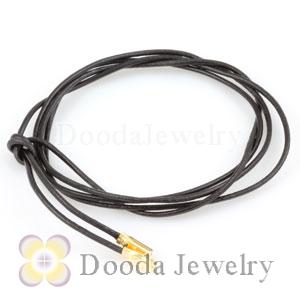 Black Leather Bracelets with Gold Plated Silver Ends with 925 Stamped