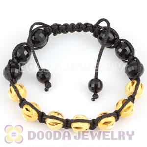 handmade Inspired Bracelet Wholesale with hollow golden copper and Black Faceted ABS plastic Beads