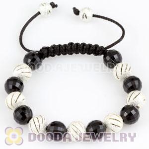 handmade Inspired Bracelet Wholesale with hollow silver plated copper and Black Faceted ABS plastic