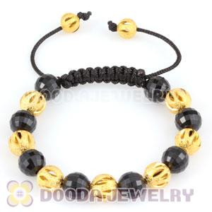 handmade Inspired Bracelet Wholesale with hollow gold plated copper and Black Faceted ABS plastic