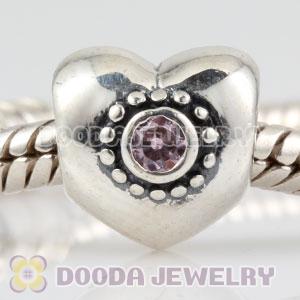 925 Sterling Silver Puffy Heart charm beads with pink Stone