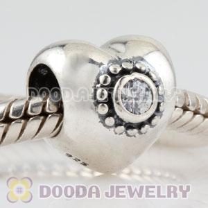 925 Sterling Silver Puffy Heart charm beads with clear Stone