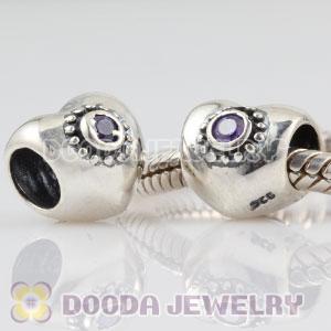 925 Sterling Silver Puffy Heart charm beads with lavender Stone