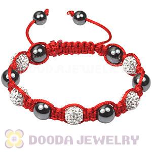 Red cord TresorBeads Inspired Bracelets with white Czech Crystal and Hematite