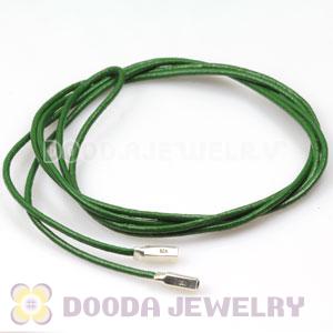 Green Leather Bracelets with 925 Silver Ends with 925 Stamped