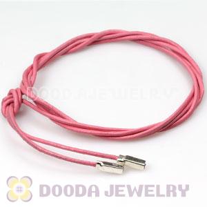Pink Leather Bracelets with 925 Silver Ends with 925 Stamped