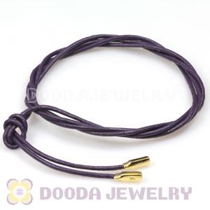 Royal Purple Leather Bracelets with Gold Plated Silver Ends with 925 Stamped
