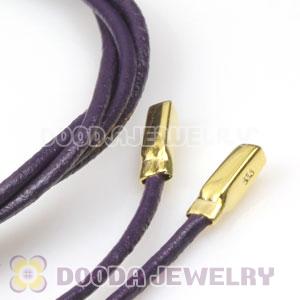 Royal Purple Leather Bracelets with 925 Silver Ends with 925 Stamped