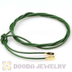 Grass green  Leather Bracelets with Gold Plated Silver Ends with 925 Stamped