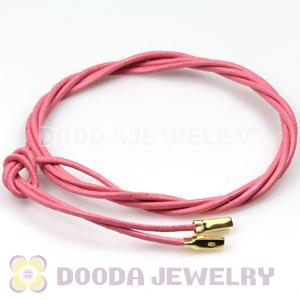 Sweetie pink Leather Bracelets with Gold Plated Silver Ends with 925 Stamped