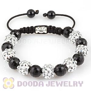 handmade style Bracelets with Faceted Black ABS and wthite crystal plastic Beads