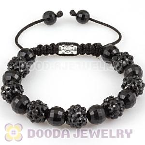 Fashion handmade style Bracelets with Faceted Black ABS and black crystal plastic Beads