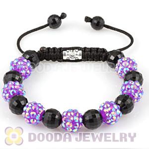 Fashion handmade style Bracelets with Faceted Black ABS and purple crystal plastic Beads