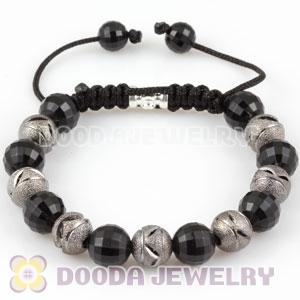 handmade Inspired Bracelet with hollow silver plated copper and Black Faceted ABS plastic beads