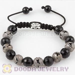 2011 handmade style Bracelet with hollow silver plated copper and Black Faceted ABS plastic beads
