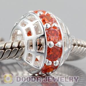 925 Sterling Silver charm Beads with Genuine Orange CZ Stones In a circle