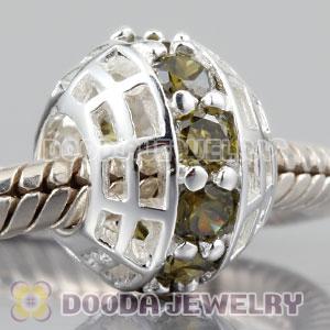 Authentic 925 Sterling Silver charm Beads with Olive green CZ Stones In a circle