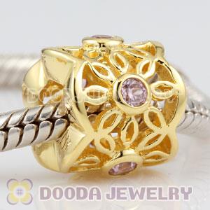 Authentic Sterling Silver Golden Radiance charm Beads with Lovely pink CZ Stones 